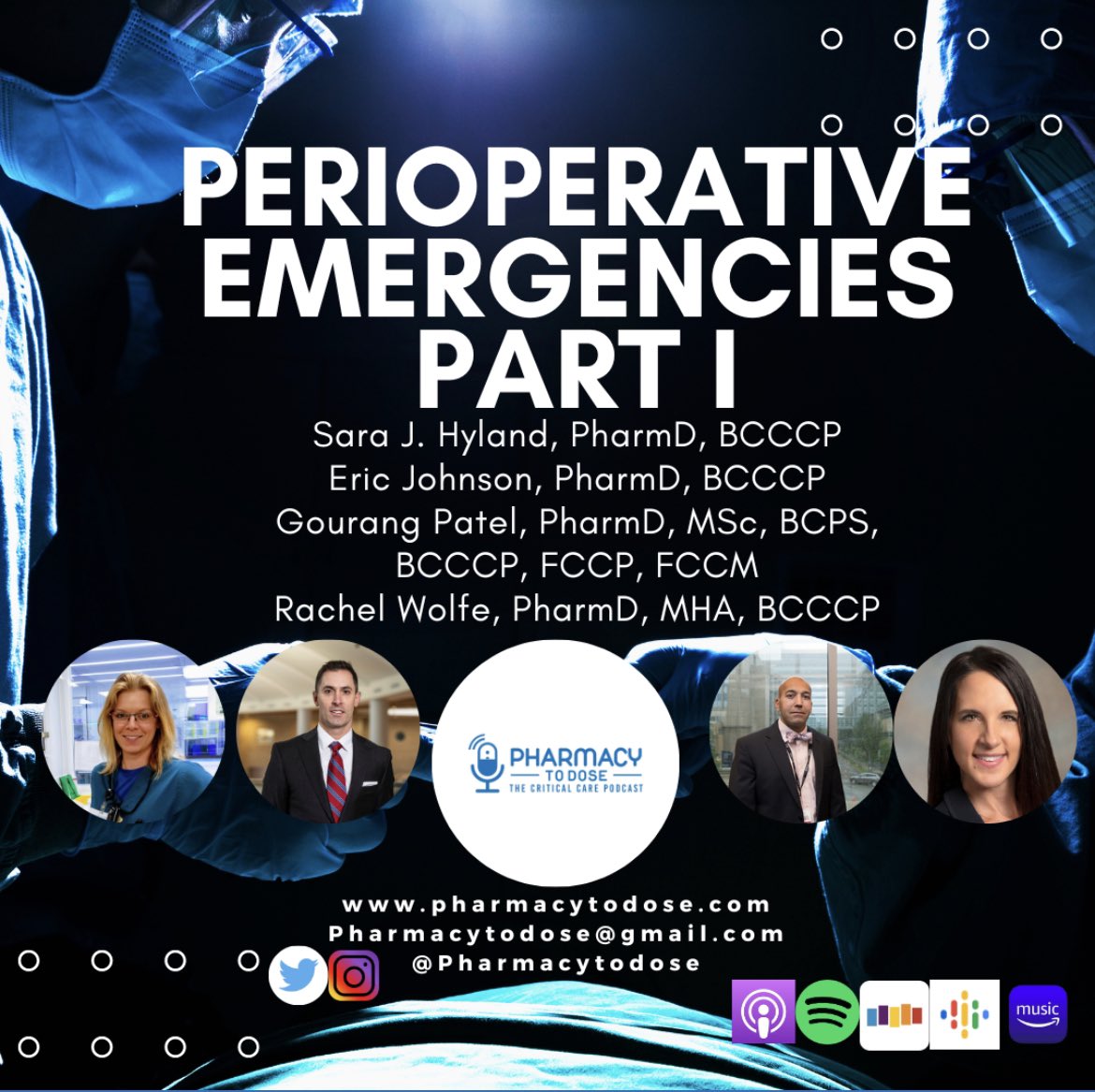 👀 check out the <a href="/PharmacyToDose/">Pharmacy To Dose: The Critical Care Podcast</a> podcast on both Perioperative Emergencies I &amp; II where you can hear <a href="/SaraJPharmD/">Sara J. Hyland</a>, <a href="/GoBig303/">Eric Johnson</a>, Gourang Patel, &amp; Rachel Wolfe share their insights!