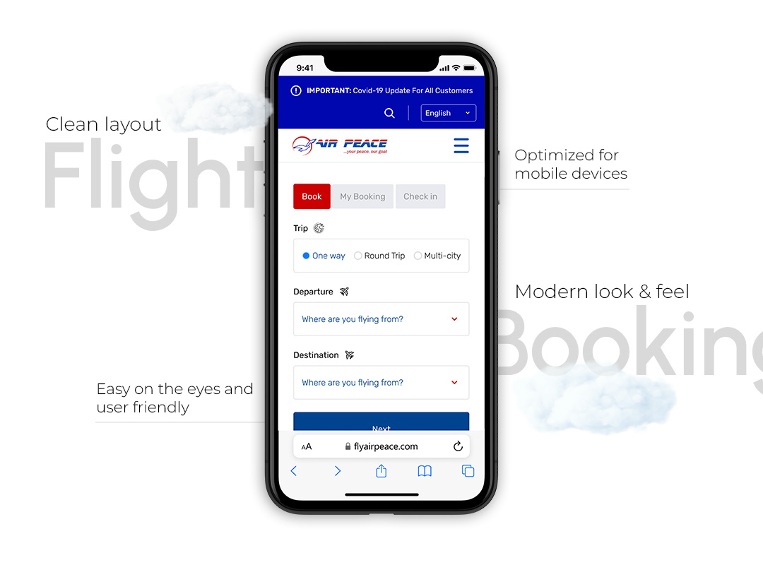 XQsitDesign's tweet image. In this case, the original layout of Air Peace Limited website was cluttered, so I made changes by grouping contents, using clear labels, and adding whitespace to create visual separation.