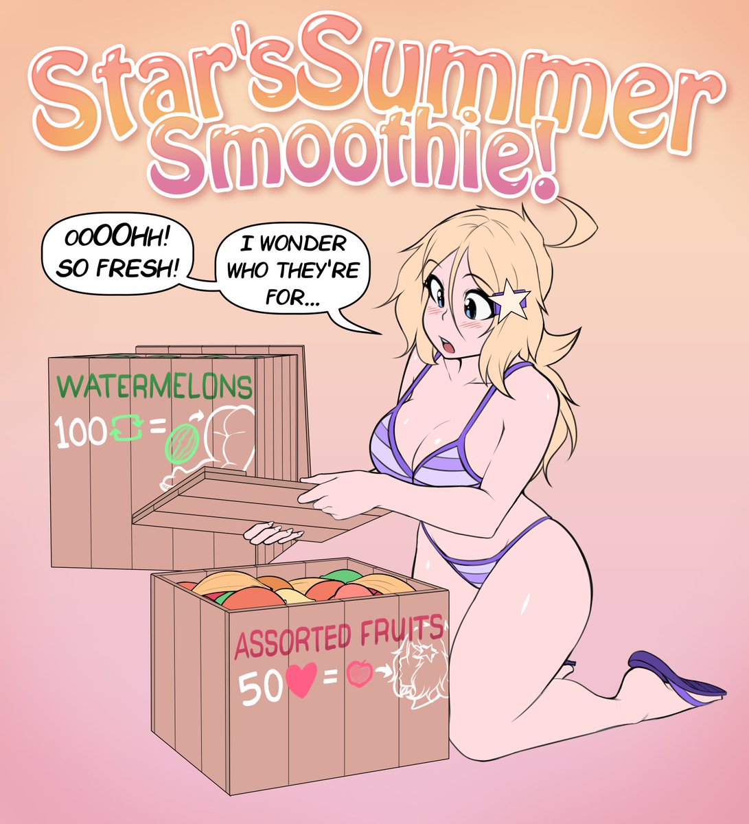 Nothing's better than a fresh smoothie in the summer, and Star's gonna need your help to make sure she stays hydrated!
50❤️ = 🍎➡️👄
100🔁 = 🍉➡️🍑

Since this is just for fun I'll update it whenever I get a little free time! Just be careful, smoothies have a lot of calories! 😉