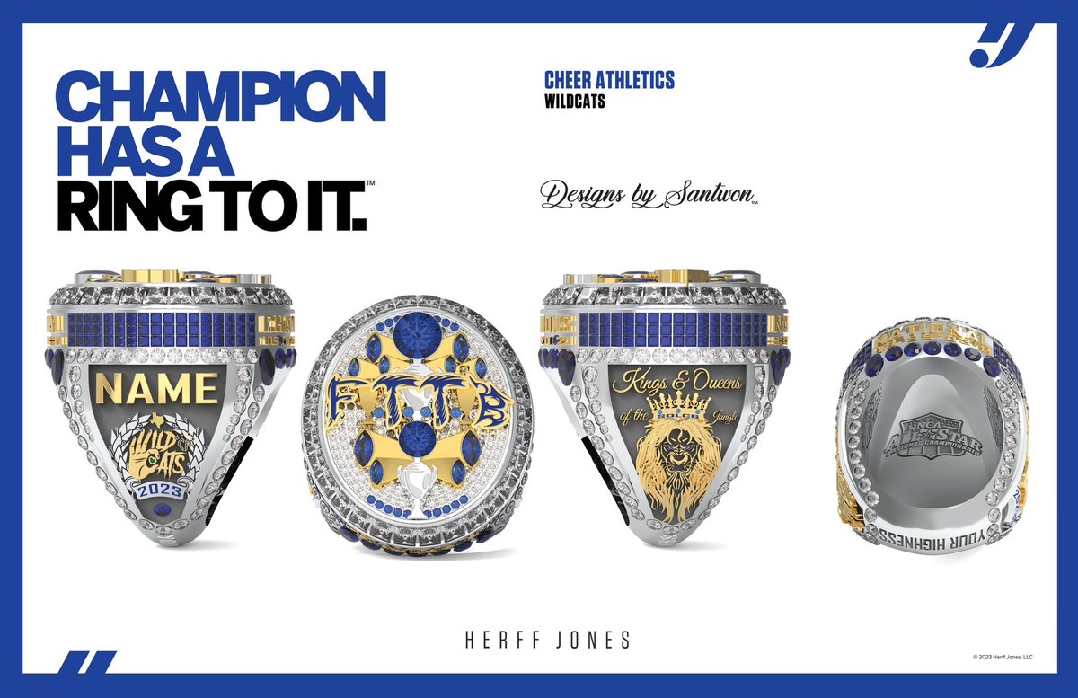 Congratulations @CheerAthletics @CA_Wildcats94! 2023 & 12X NCA NATIONAL CHAMPIONS! #DBSchamprings #designsbysantwon #hjchamprings #herffjones #championshiprings #champrings #nationalchampions #worldchampions