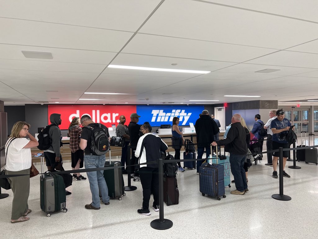 What’s up @thriftycars over 12 people in line with one customer service rep? #customerservice #BNA Nashville airport #rentalcar