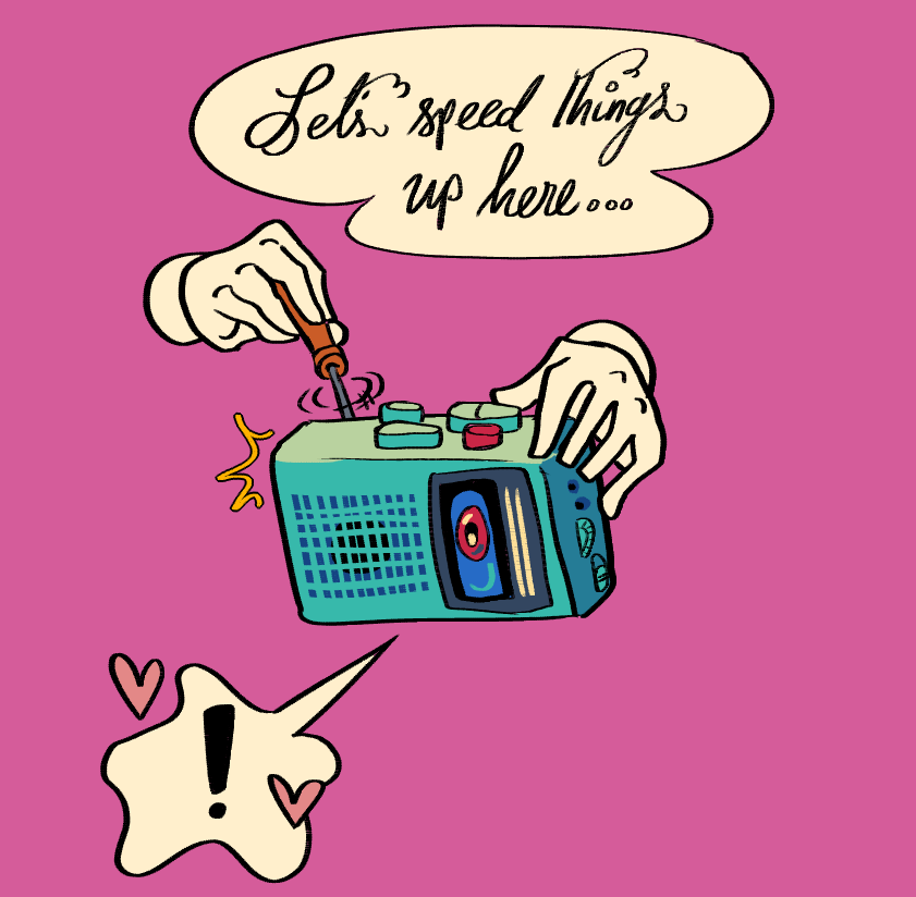 IncognitoMoan's tweet photo. (1/3) My latest hobby has been collecting cassettes, and I've got the cutest little Jensen player to help me with that. It's a little finicky at times, but I'm learning to play around with it 😉 #object #oc #nsfwart #kinda https://t.co/tutr0IKl3V