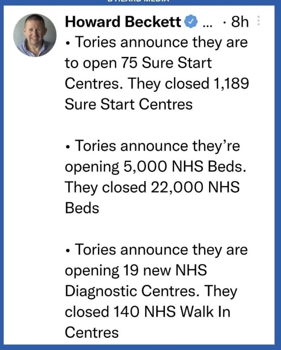 @SteveBarclay @Conservatives @AiredaleNHSFT @_RobbieMoore 40 new hospitals. Just another lie.
#NHS #NHSCrisis #NHSstrikes #NHSPAY #NHSPrivatisation 💙 #WeOwnIt @We_OwnIt #ToryScumOut #CosaNostra
#GetOutAndStayOut
#GeneralElectionNow