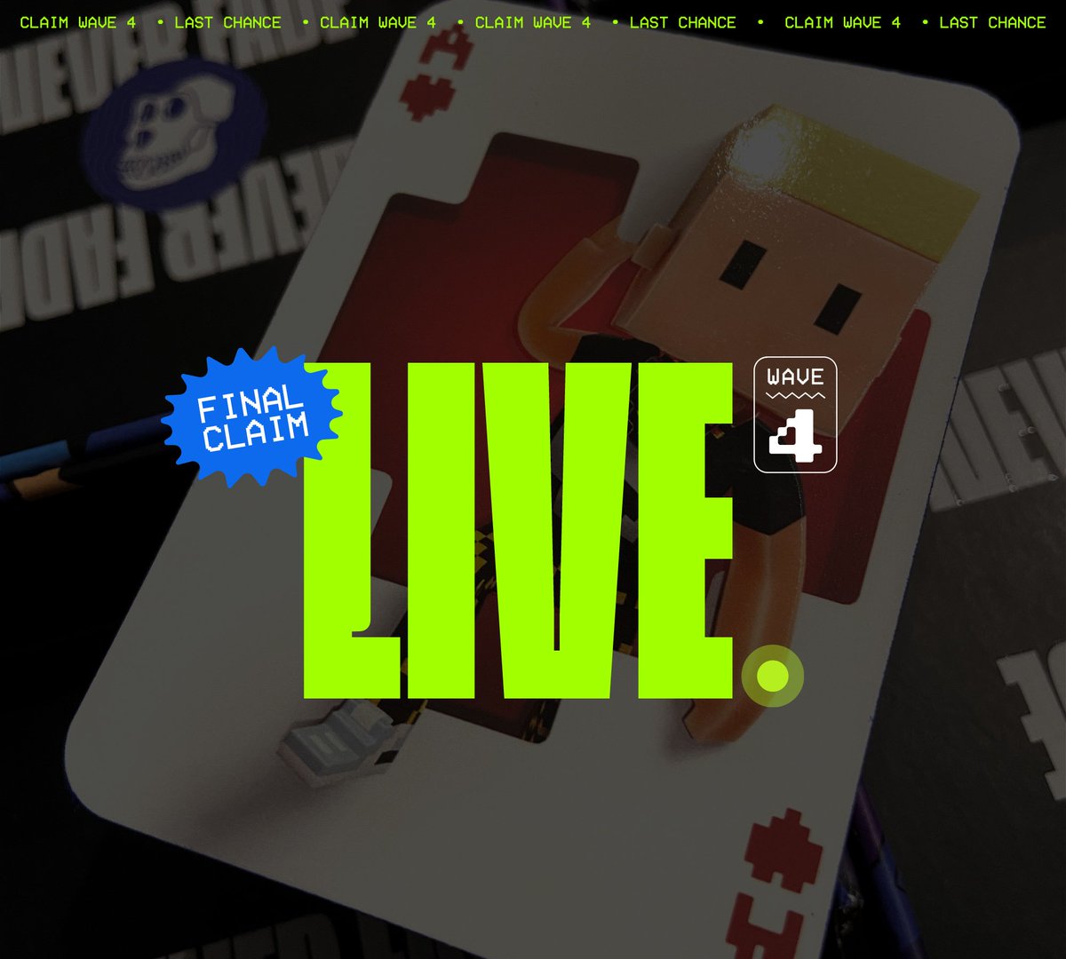 ForeverApesNFT's tweet photo. LAST CALL.

We're live with our 4th (and FINAL) free-to-claim wave for our @apecoin playing cards at https://t.co/7dEPNmDuje

•1. Must have 50+ $APE in wallet to claim, verified by @tokenproof
•2. Shipping will be flat rate in $APE based on your location.
•3. This project was funded by our successful AIP-112 proposal from the @apecoin DAO.

More info below!👇