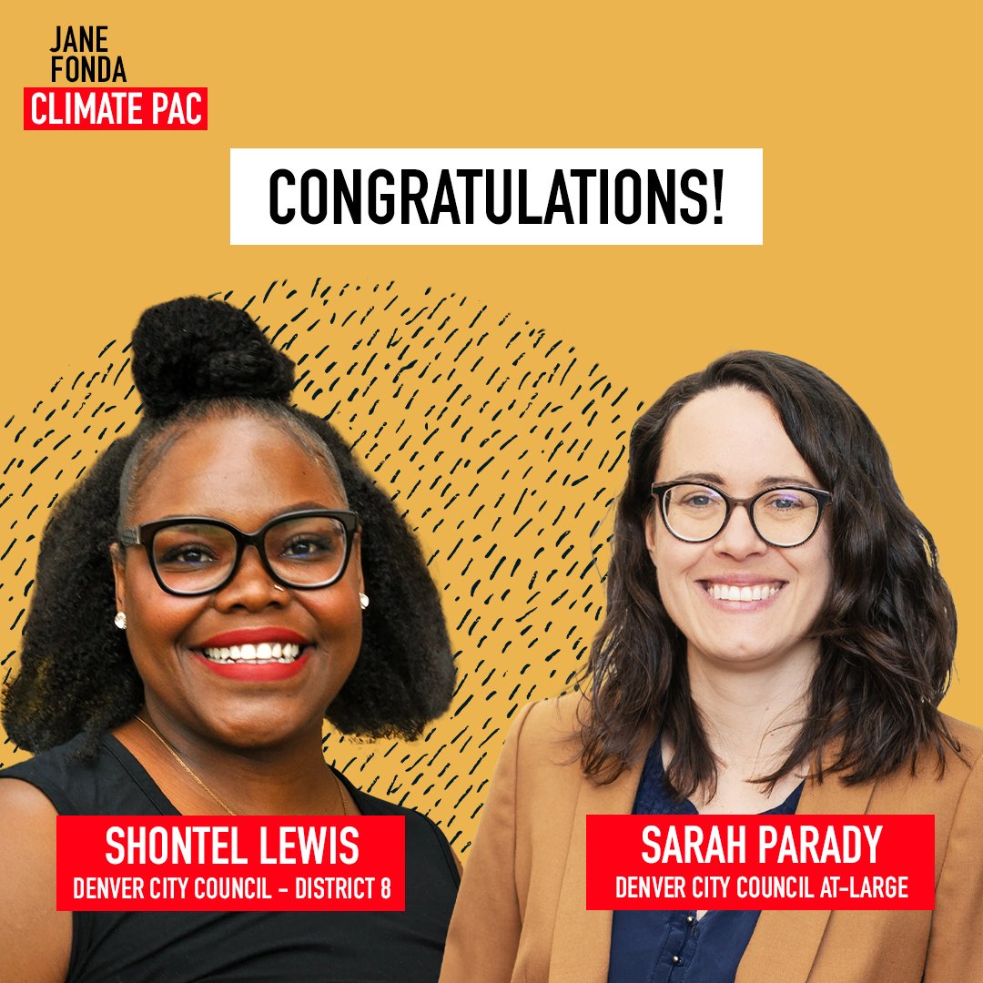 Congratulations to Climate Champion Shontel Lewis for her victory in Tuesday’s City Council runoff!

And congrats to the people of Denver -  we’re looking forward to working with @sarahparady and <a href="/Shontel4Council/">Shontel M. Lewis</a> as they help lead the way to a clean energy future!