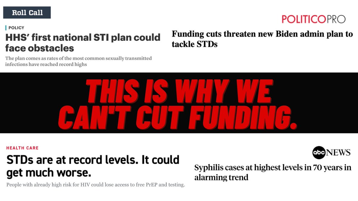 Gutting the public health workforce as a part of the debt ceiling agreement is no way to end the epidemics of STIs and HIV. <a href="/POTUS/">President Donald J. Trump</a>: you need to safeguard this funding immediately.