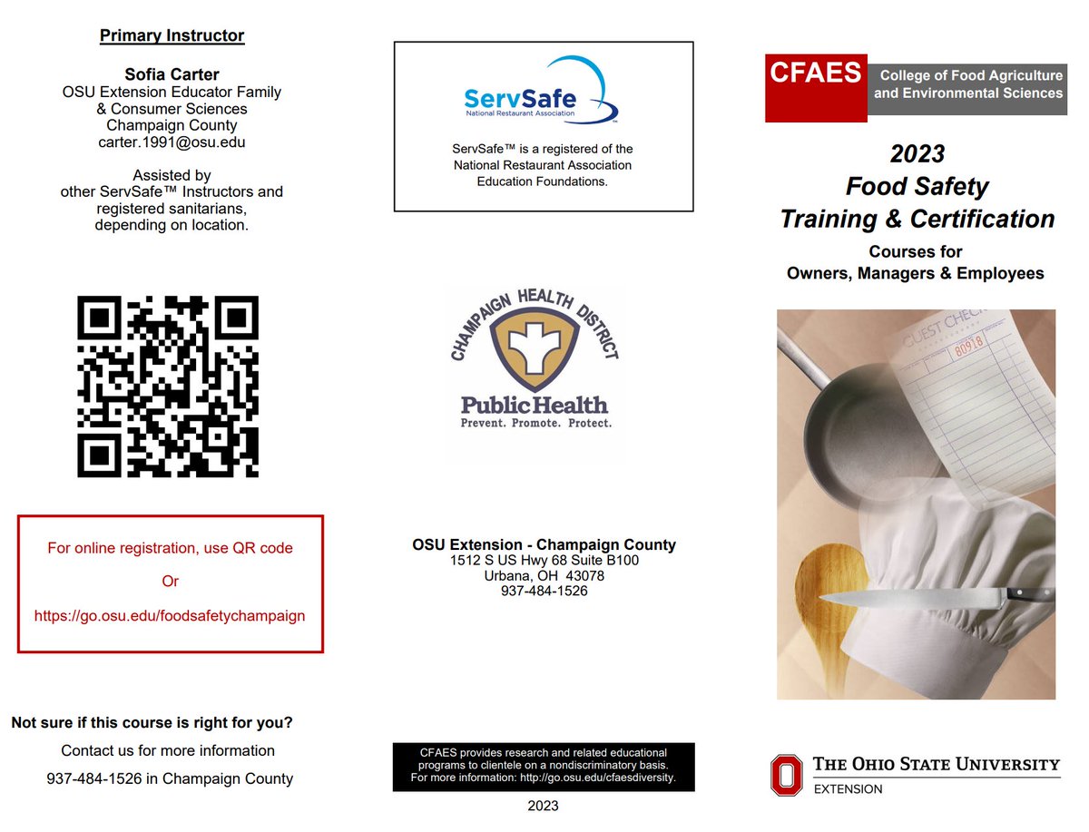 ChampaignHealth's tweet photo. Restauraunt operators - save the date! View the flyer to see dates for 2023 ServSafe classes in Champaign County. https://t.co/ieNmEUxRIR