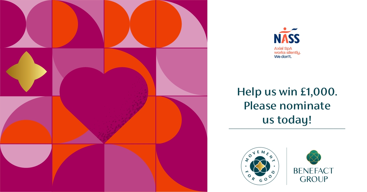 Help NASS win £1,000! Click below to nominate us today - it takes 2 minutes!
Thank you for your support!
movementforgood.com/index.php?cn=1…
#movementforgood #benefactgroup #NASS #axialSpA #AS #fundraising #nominate