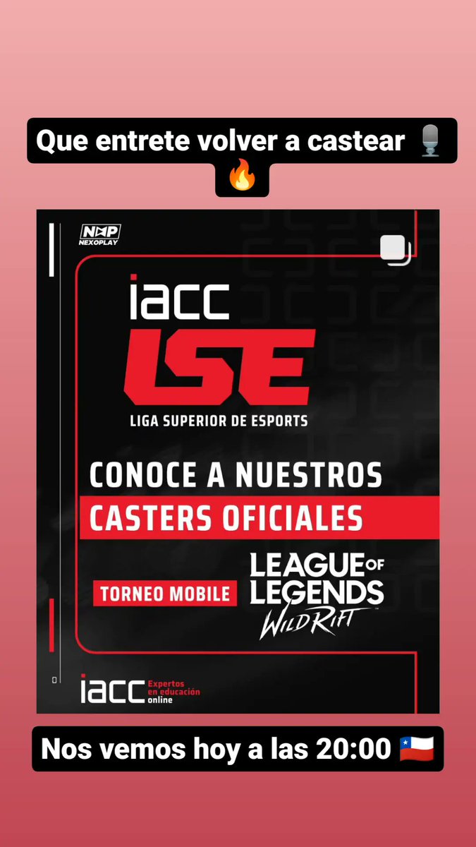 ProfeRigel's tweet image. Hoy hay casteito de WR! Nos vemos en el canal de @Nexoplay_tv a las 20:00 🇨🇱🎙️🔥