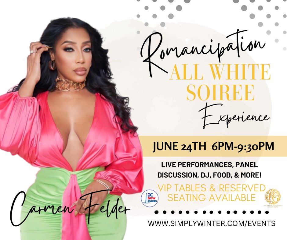 Experience Romancipation on June 24th with reality star and R&B singer 
Winter Harris @ImSimplyWinter of Love & Marriage DC. Special guest Carmen Felder!

RSVP🔽
simply-winter.square.site/product/romanc… #Romancipation #SimplyWinter #BattleOfSexes