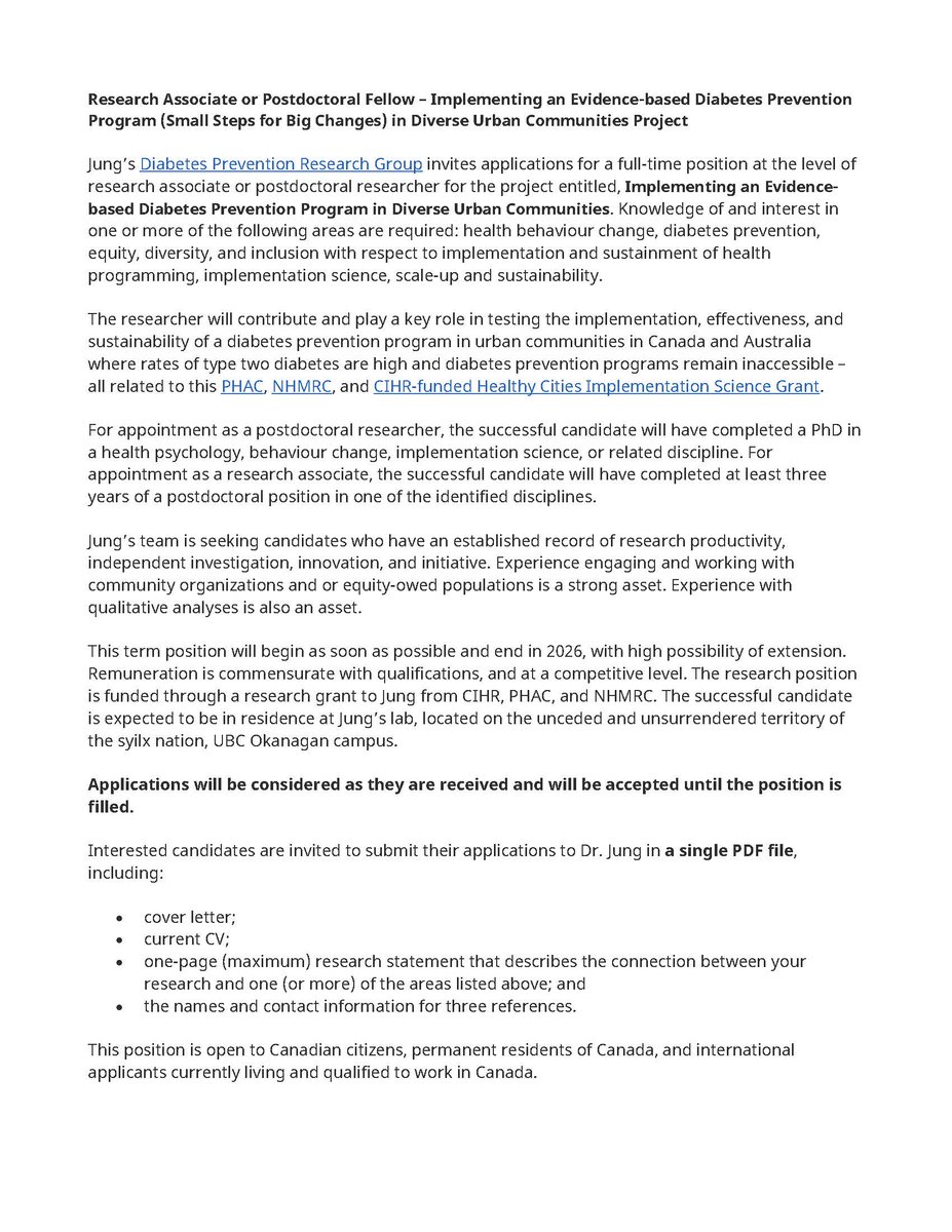 <a href="/DPRGUBC/">DPRG</a> is hiring! Research Associate or Postdoctoral Fellow positions available. Come join our fabulous team on an exciting funded #smallstepsforbigchanges project.