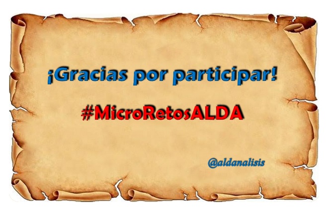 ¡#AmigosDeLetras muchas gracias por participar en los #MicroRetosALDA!!!

@Syncrodestino @amandpr @CocheMandarino @anna_errebe @terremotoan

#08junio #LetrasEntreSemana