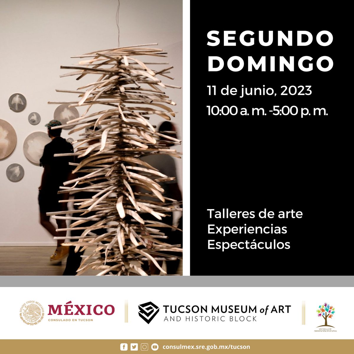 Consulmex Tucson (@consulmextuc) on Twitter photo Atrévete a pasar de una tarde #LlenaDeArte 👩🎨 este #11DeJunio con las exposiciones de artistas 🇲🇽 y actividades culturales que tiene para ti <a href="/TucsonMuseumArt/">Tucson Museum of Art</a> cada #SegundoDomingo del mes.
⏰10 a.m.–5 p.m. (Tucson)
Entrada Libre. 👉 bit.ly/3NifhtV
¡Ahí nos vemos! 🏜️ Atrévete a pasar de una tarde #LlenaDeArte 👩🎨 este #11DeJunio con las exposiciones de artistas 🇲🇽 y actividades culturales que tiene para ti <a href="/TucsonMuseumArt/">Tucson Museum of Art</a> cada #SegundoDomingo del mes.
⏰10 a.m.–5 p.m. (Tucson)
Entrada Libre. 👉 bit.ly/3NifhtV
¡Ahí nos vemos! 🏜️