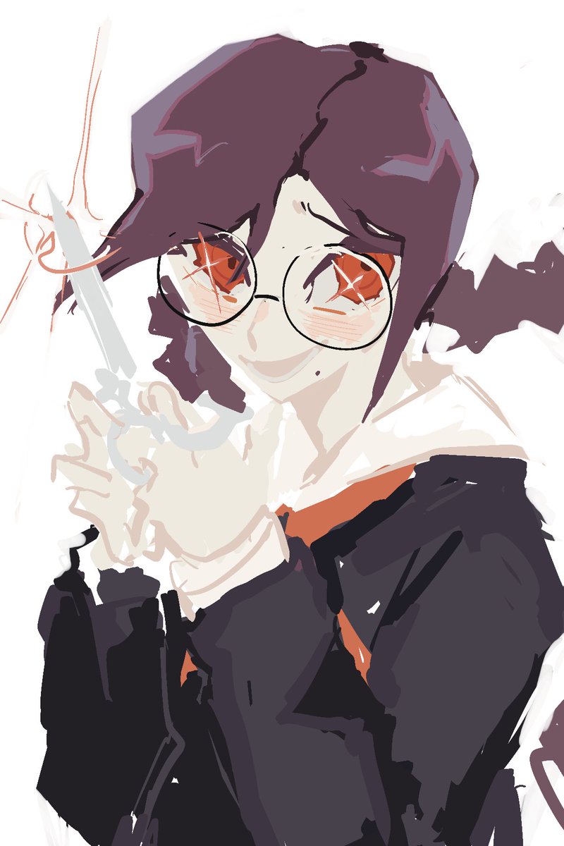 fukawa touko 1girl solo glasses round eyewear braid scissors school uniform  illustration images