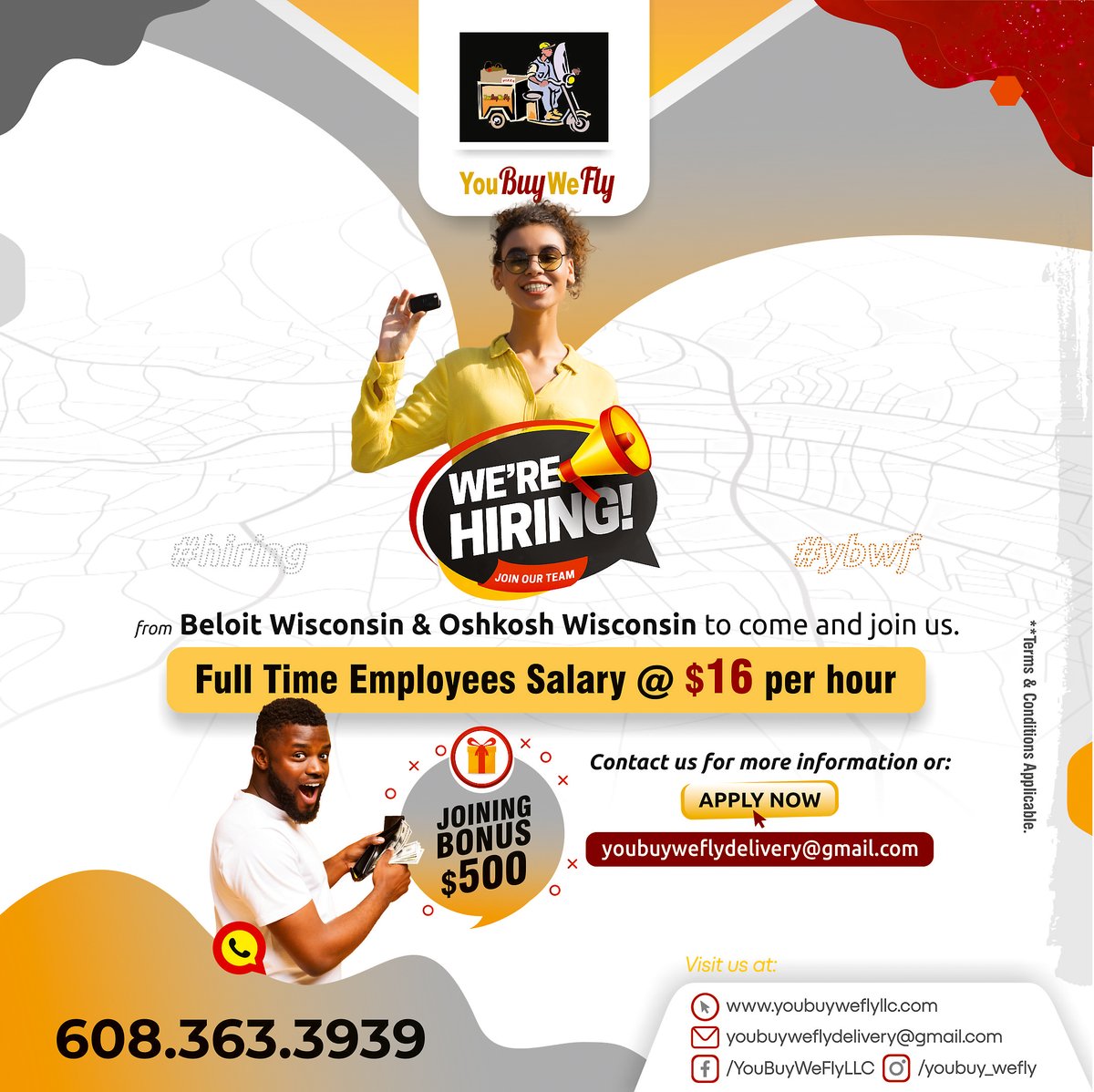 YouBuyWeFly2's tweet photo. We're hiring Drivers from Beloit Wisconsin and Oshkosh Wisconsin to come and join us.
.
Benefits:
• Full Time Employees Salary @ $16 Per Hour
• Joining Bonus $500 
• Terms &amp; Conditions Applicable
APPLY NOW!
📨 youbuyweflydelivery@gmail.com
📷+1-608-363-3939
.
#Medical #hiring https://t.co/jHZbb8ddx8