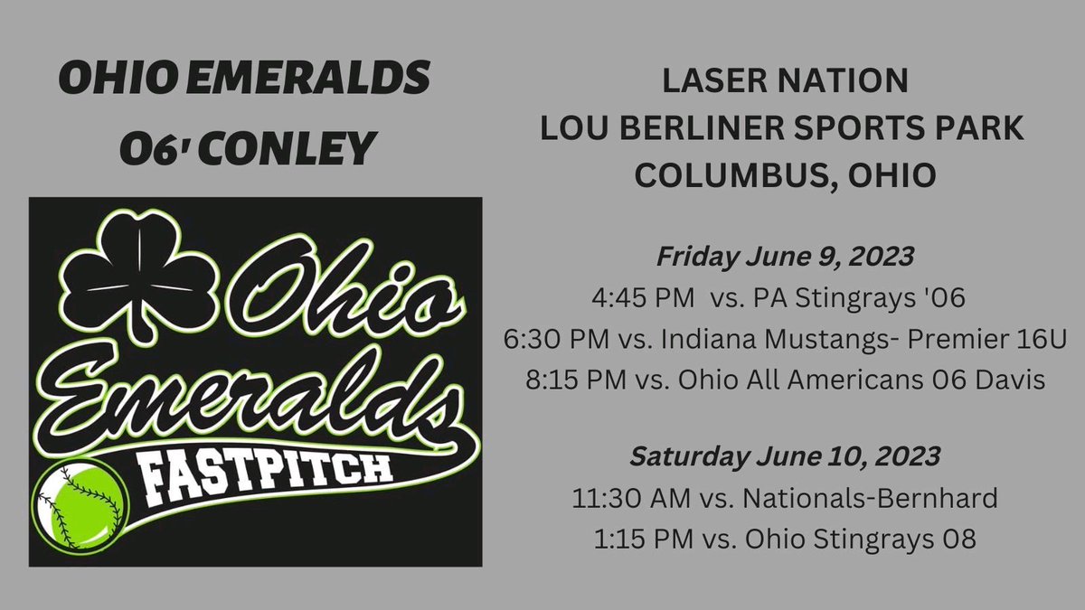 Here’s my schedule for laser nation in columbus! <a href="/CoachJLPrice/">Jackie Price</a> <a href="/ONUSoftball/">ONU Softball</a> <a href="/ZipsSB/">Akron Zips Softball</a> <a href="/OhioEmeralds_06/">Ohio Emeralds 06</a>