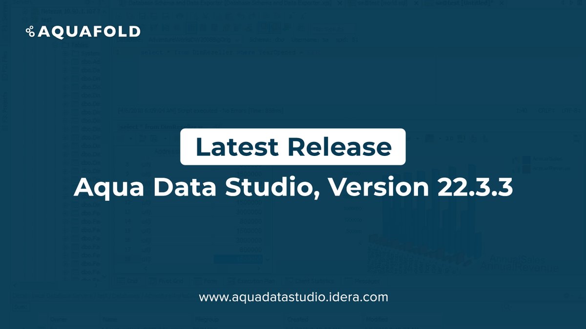 aquafold's tweet image. 📢 Exciting news! #AquaDataStudio Version 22.3.3 is now available! 

🎉New features include #macOS Ventura 13.2 support, IPv6 addressing for enhanced security and performance, and improved SingleStore, #SQLite, @Oracle, and #PostgreSQL support.

buff.ly/43qcoxF