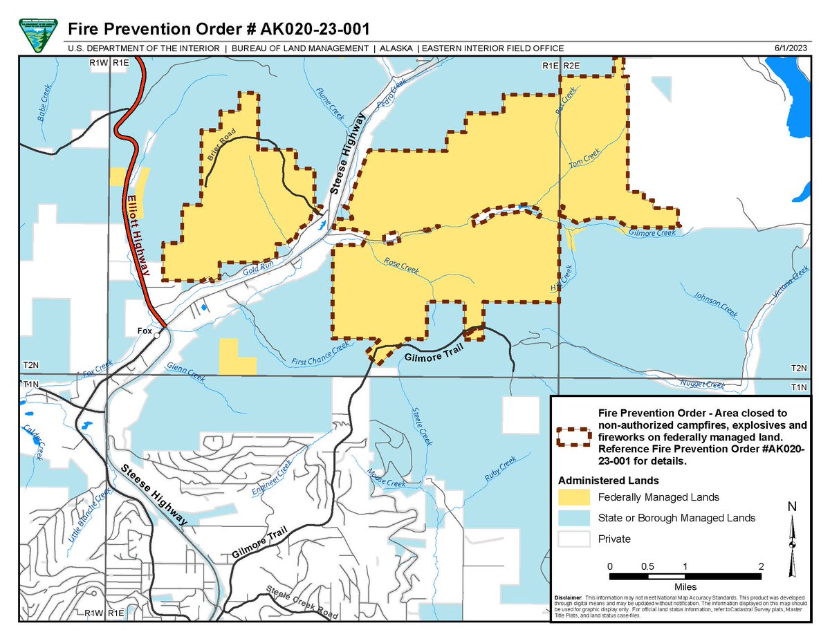 BLMAlaska's tweet photo. The BLM issued a Fire Prevention Order prohibiting campfires, explosives and fireworks on federal lands near the National Oceanic and Atmospheric Administration (NOAA) facility north of Fairbanks, Alaska.
Current BLM fire restrictions https://t.co/NhjZwP1gzU https://t.co/n2Nk1phwr2