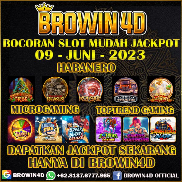 Bocoran Slot Mudah Jackpot Browin4d Resmi di Indonesia. 
Pola Slot Terbaik Dengan Kemenangan Tingkat Tertinggi JP Berapapun Pasti di Bayar Lunas.

#Browin4d #SlotAntiRungkad #SitusSlotGacor #SlotMudahJackpot #SlotDepositPulsa #PolaSlot #BocoranSlot #RTPSlot #JudiSlot #BandarSlot