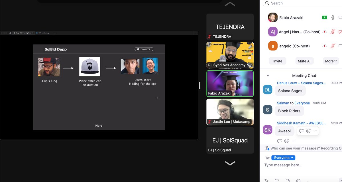 Rockstars of the <a href="/solana/">Solana</a> x <a href="/nasacademy/">Nas Academy</a> Web3 Developer Program doing their thing - Making EPIC Elevator pitches! #SolanaCommunity