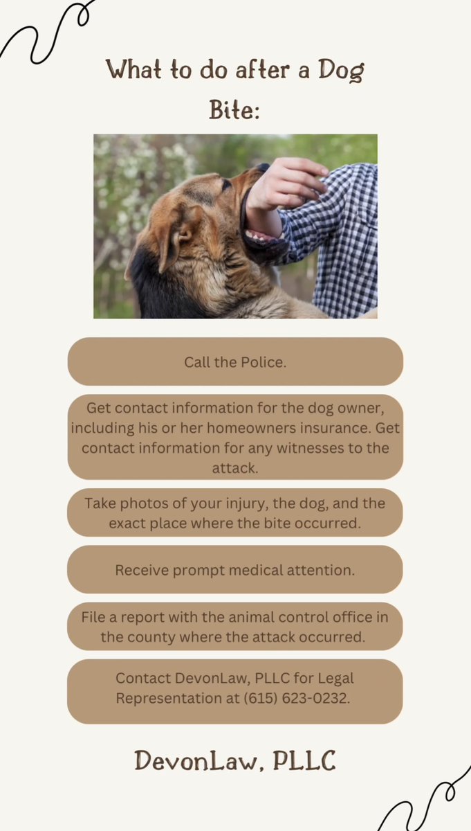 DevonLawTN's tweet image. For more information, or if you have been injured in a dog bite incident, call (615) 623-0232 TODAY❤️‍🔥

#personalinjurylawyer #personalinjury #devonlaw #lawyer #legal #helptheinjured #justice #dogbite #dogbitelawyer #dogattack #theattorneywithheart #dogbitedevon #knowyourrights