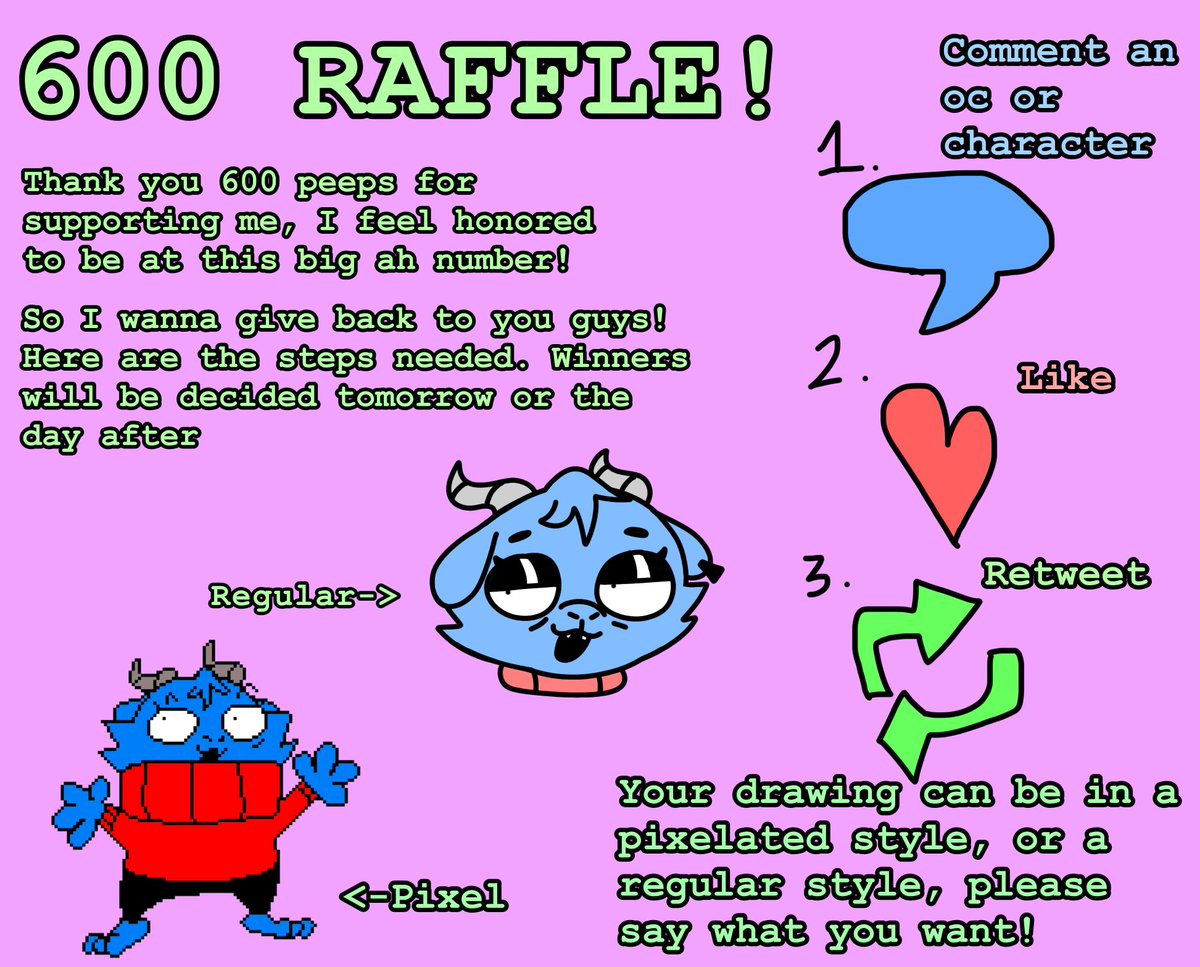 red_sheepo's tweet photo. Hey guys! Doing a raffle for 600 peeps! Details are shown below, the winners will be chosen tomorrow or the day after!

Thank you again for this 600 milestone...I thought I would never get here! https://t.co/EBr2e9x6NT