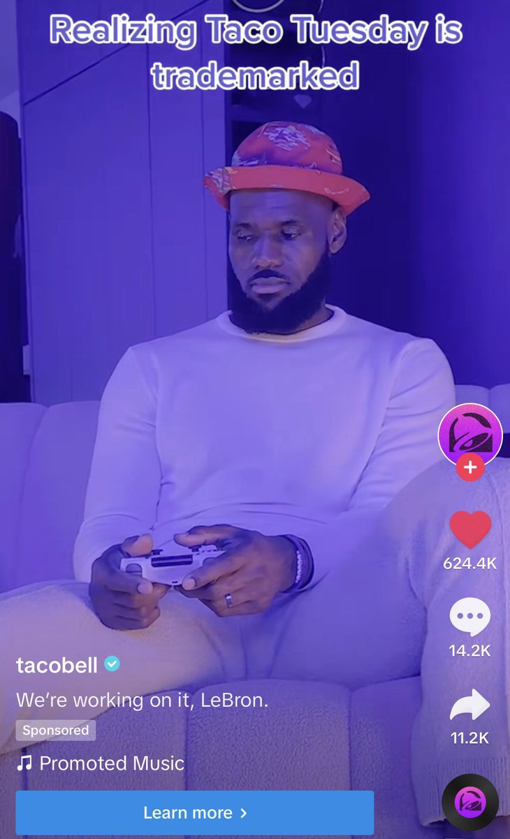 NickWatts's tweet photo. Why did Taco Bell post an ad with Lebrons moose knuckle in it? https://t.co/8cNyz10KBU
