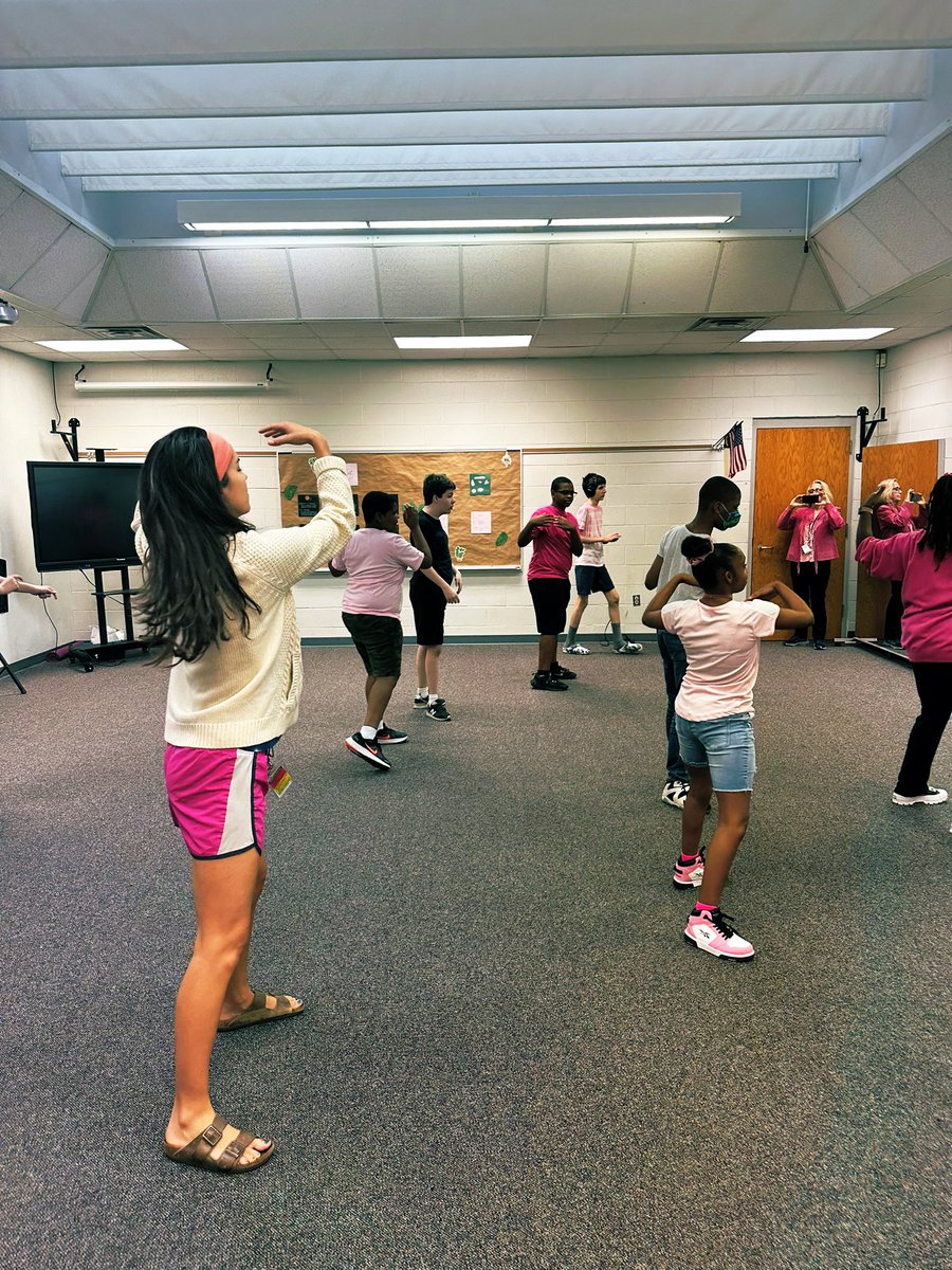 HokePam's tweet photo. Great dance performance for our elective teachers and Admin ! Thanks Ms. Holloway for organizing this . @DRMSdolphins @DRMSathletics @jeff_kleiber @RChewDRMS “The body says what words cannot .” M. Graham 💃🏻🕺🏽🪩 https://t.co/zN442QDr4Z