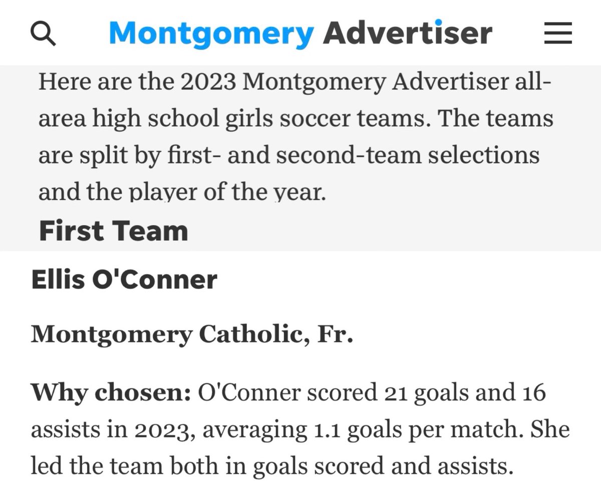 Ellis O’Connor (@ellisoc2026) on Twitter photo Thankyou <a href="/MGMAdvertiser/">MontgomeryAdvertiser</a> for recognizing me during my 22-23 highschool soccer season!! Thankyou <a href="/MGMAdvertiser/">MontgomeryAdvertiser</a> for recognizing me during my 22-23 highschool soccer season!!