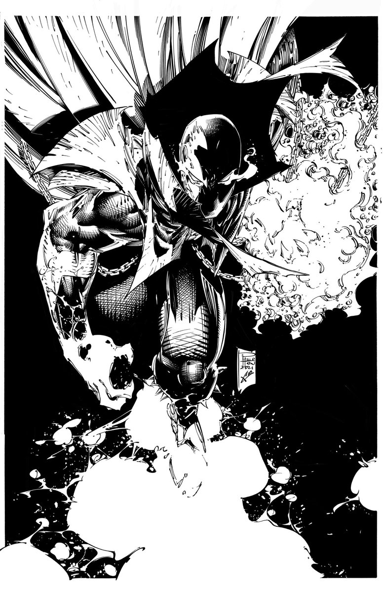 coreyisinking's tweet photo. That’s it! I’m done with inking - at least on this practice piece😉. Used Philip Tan’s King Spawn 12 cover pencils (wonderfully inked for print by Daniel Henriques). Onto the next one. https://t.co/p91HYjKBkJ