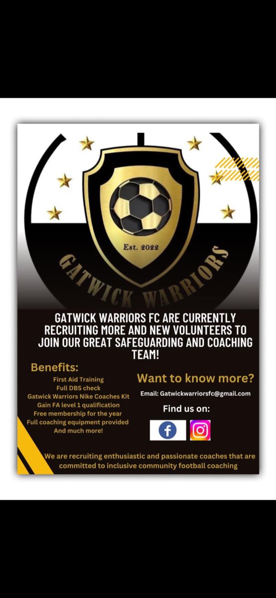 We are currently recruiting exciting new roles within our club such as coaches, safeguarding staff and etc. 

Please do not hesitate contact us today for more information. ⚫️⚜️⚫️⚜️⚫️⚜️⚫️⚜️⚫️⚜️