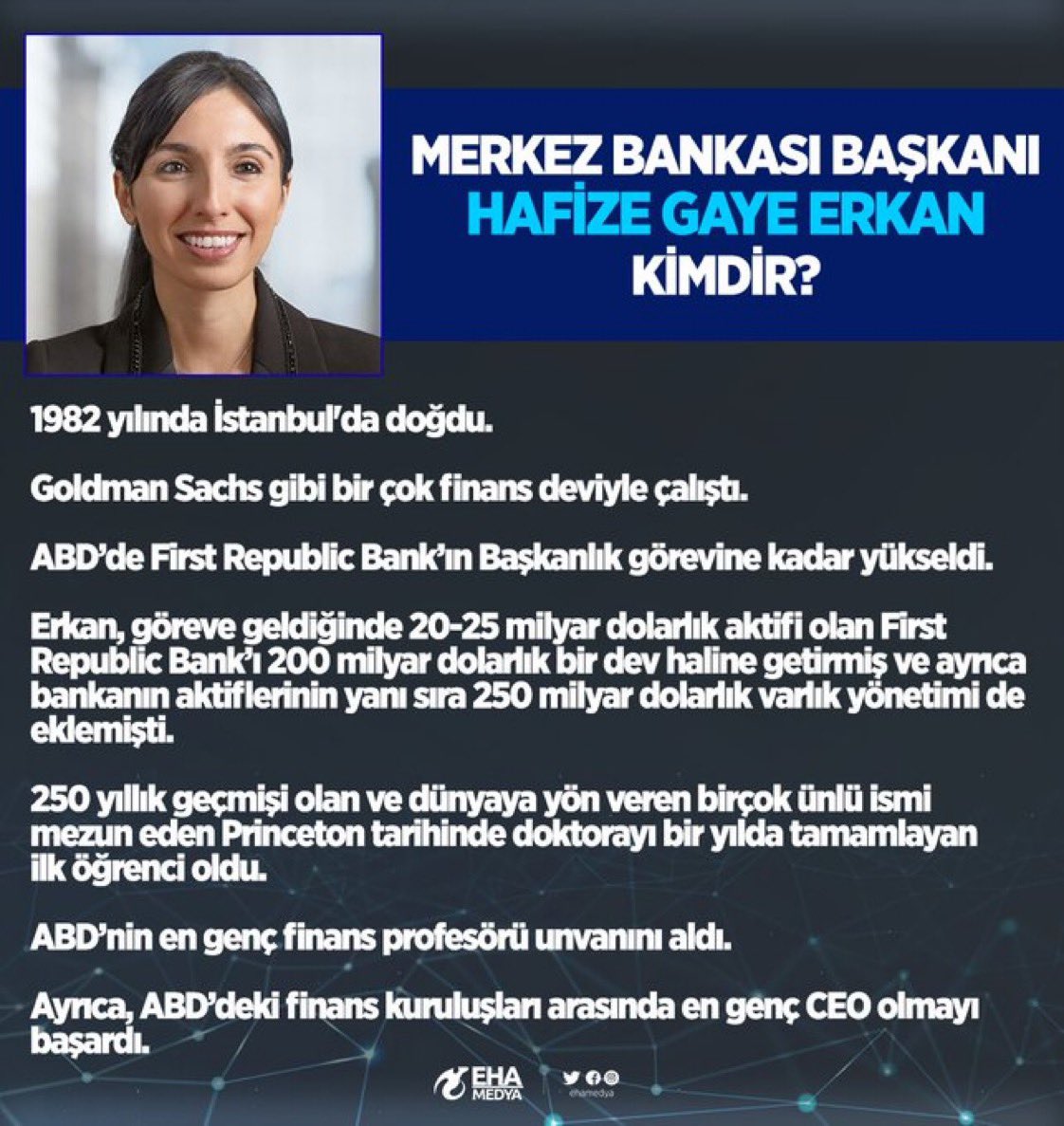 #SONDAKİKA 
Merkez Bankası'nın yeni başkanı Hafize Gaye Erkan atandı.