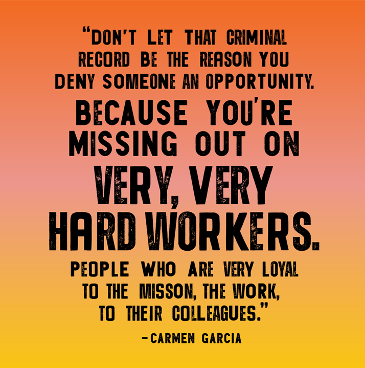 LACFairChance's tweet photo. As the Executive Director of @ROOTandREBOUND , Carmen creates job opportunities for formerly incarcerated job seekers. “We need to stop labeling people,” she says.

Don’t miss out on #fairchance talent. Register for our FREE #fairchance business convening: https://t.co/AiLJxgP1pY https://t.co/JDtvRQxRu4