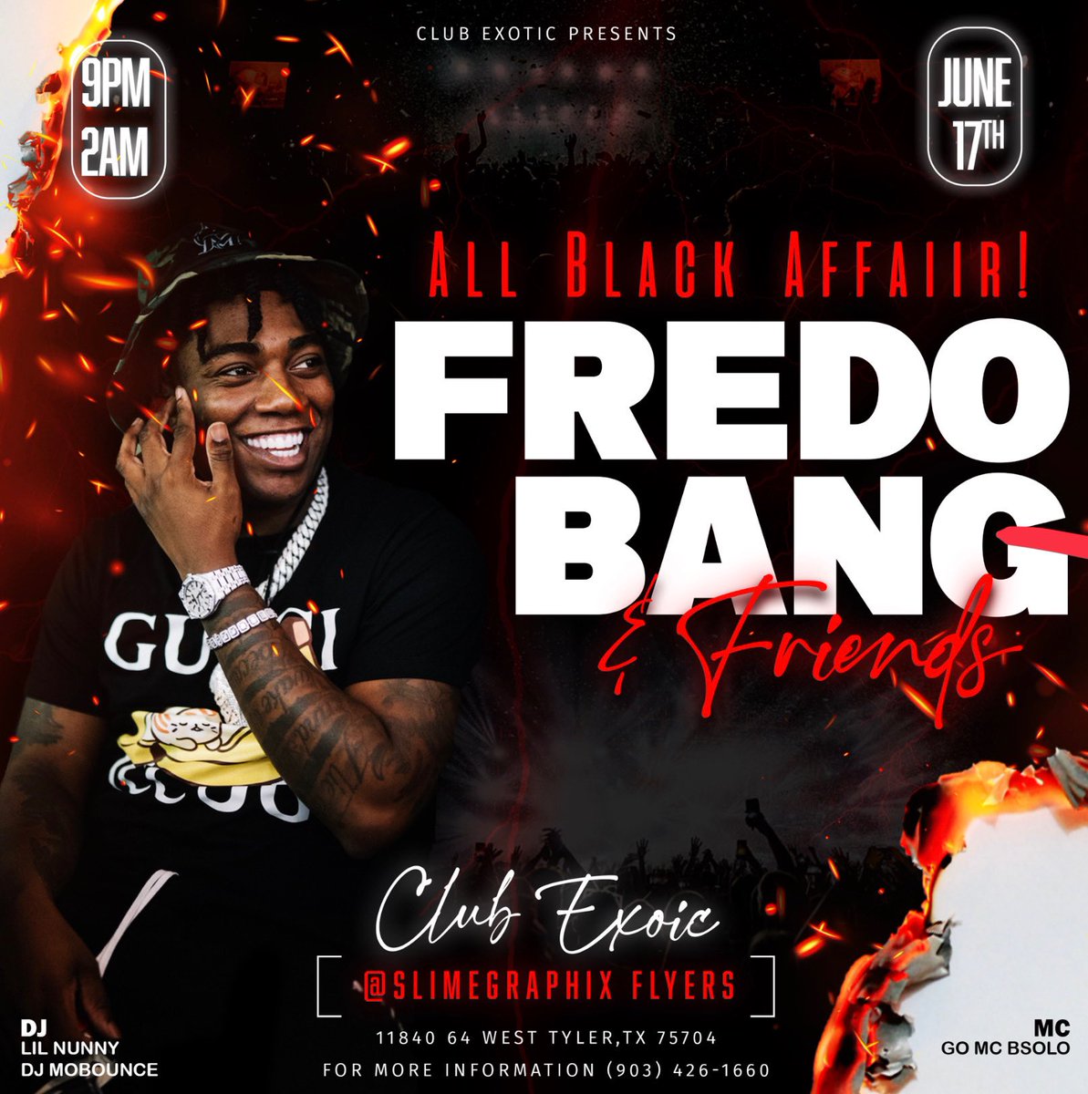 queendebs__'s tweet photo. Fredo Bang Live In Performance 🎙 
June 17th | Tyler, TX | Club Exotic 

All Black Attire 🥷🏾🔥
$30 Pre-Sales Tickets available ‼️

DM @slimegraphix for PreSales 💯 https://t.co/MUi8UgDjaZ