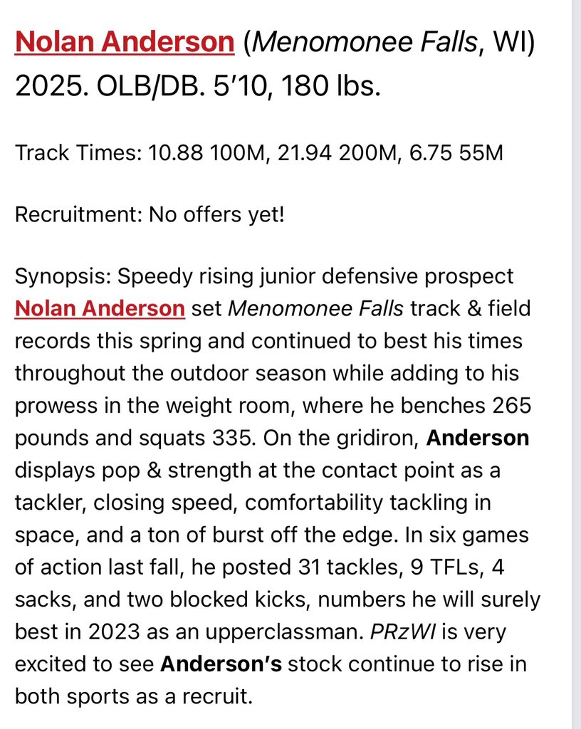 nolan_anderson3's tweet photo. Thank you @OJW_Scouting of prep redzone for the write up, cant wait to rep @Football_MFHS this fall. 
@MJ_NFLDraft @NWahlScouting https://t.co/cTsqLILFbB