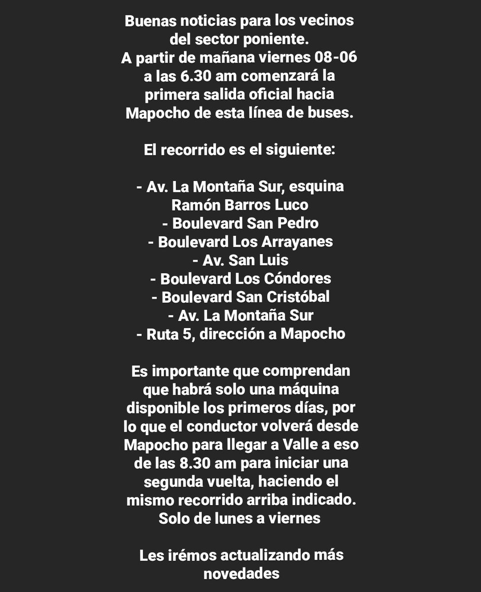 Valle_Grande_'s tweet photo. A partir de mañana #ValleGrande #SectorPoniente https://t.co/MCvAFdWmxw