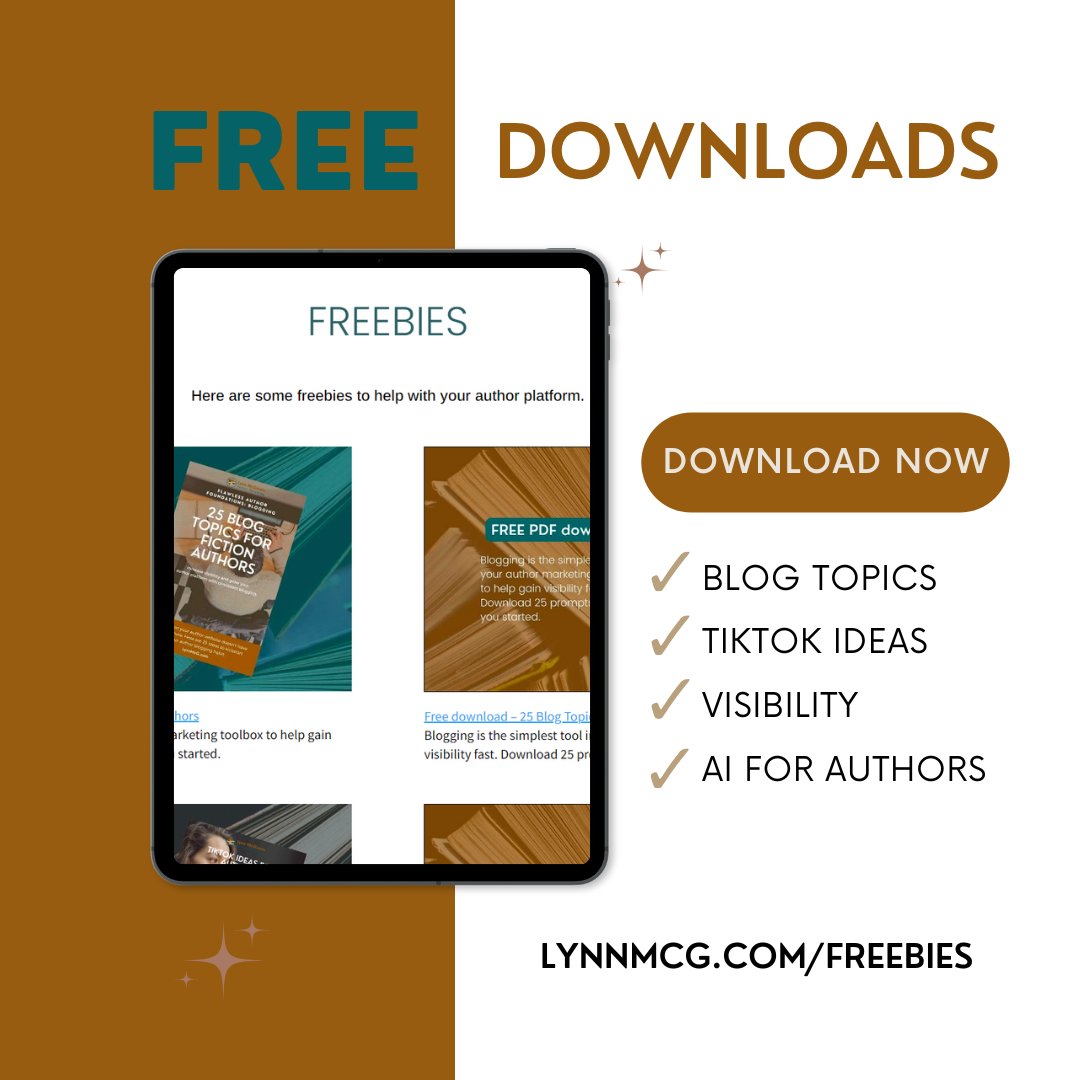 Lots of great freebies on my website. 
Download one or all. 
LynnMcG.com/freebies

#authormarketing #authorplatform #ai #blogging
