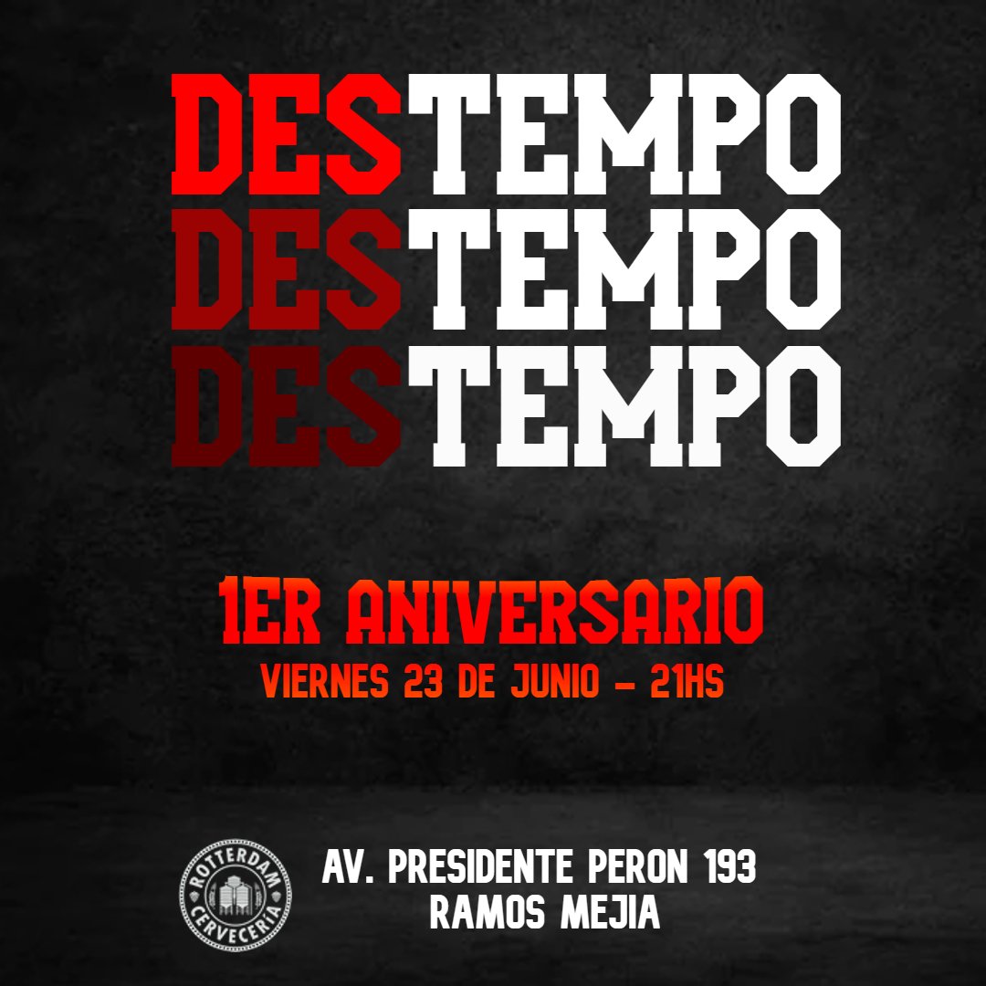 DestempoBanda's tweet photo. 🎂ANIVERSARIO!

🎉Los invitamos a festejar nuestro primer aniversario junto a nosotros el viernes 23 de junio a las 21hs en @rotterdamcerveceria!

🎈Vamos a estar repasando todos los temas que fueron parte de nuestras listas en este primer año!

🎁Los esperamos! https://t.co/rW1uSV5MX8