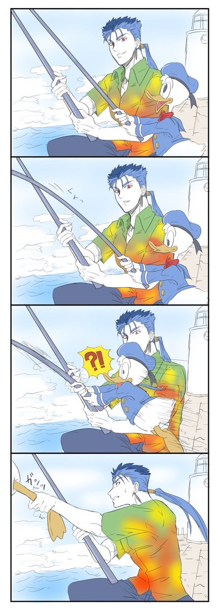 ここ2人、青いし幸運Eだし釣りが趣味だし似てるとこ多いなと思って描いた過去絵だけど、誕生月まで一緒だったわ