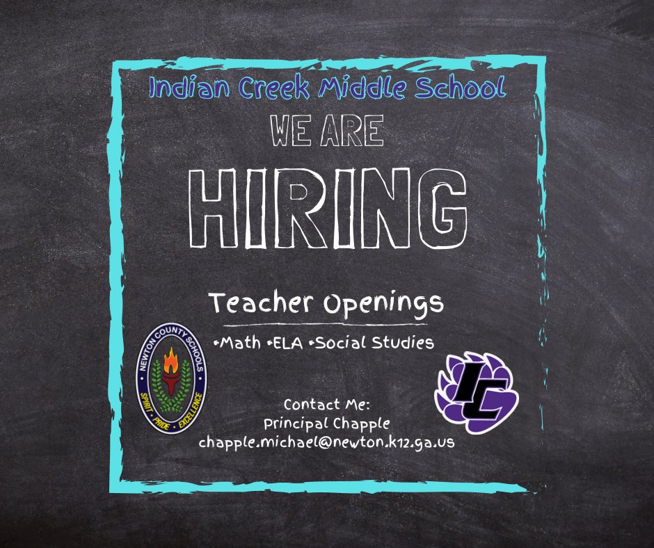 Still looking for a few of the best!! ELA, SS, Math, Agriculture. Head Football Coach!! If you know educators moving to GA we would love to chat with them. <a href="/NewtonCoSchools/">NCSS</a> <a href="/indiancreekmid/">Paul the Panther</a>