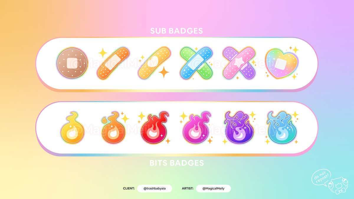 MagicalMeily's tweet photo. Sub and bits badges for @/trashbabyaia 🐐 You know I love using bright colours and sparkles so they were a lot of fun to work on! #VtuberAssets #MeilyDesign https://t.co/R7ThtMyvzm