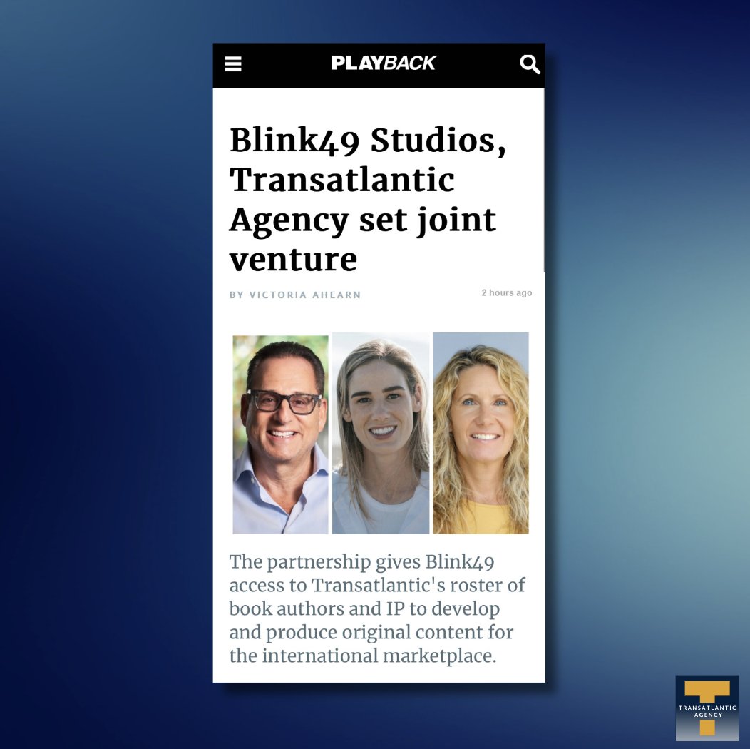 Transatlantic Agency (@translitagency) on Twitter photo We are excited to share the news of our partnership with Blink49 Studios to develop and produce original content for the international marketplace!
Read the full announcement here: bit.ly/43vNKMb
<a href="/s_haywood/">Samantha Haywood</a> @lauraecameron We are excited to share the news of our partnership with Blink49 Studios to develop and produce original content for the international marketplace!
Read the full announcement here: bit.ly/43vNKMb
<a href="/s_haywood/">Samantha Haywood</a> @lauraecameron