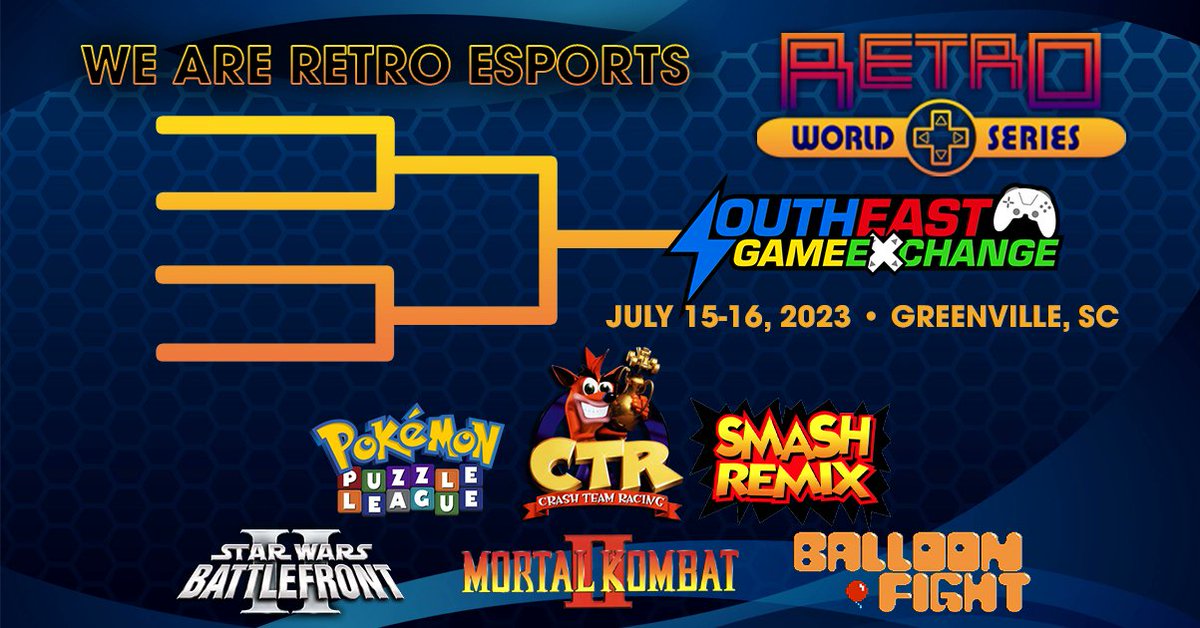 We are back at @SEGE2023! Check out our lineup of #retrogaming tournaments!

Get your tickets here: show.ps/l/cec5ac62/

#esports #puzzleleague #smashremix #crashteamracing #MortalKombatII