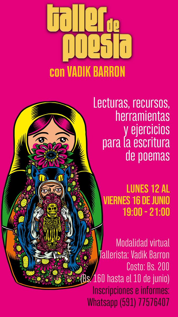 Nuevo taller de poesía, modalidad virtual. Últimos días de inscripción con descuento. Empezamos el lunes 12. Anímate!