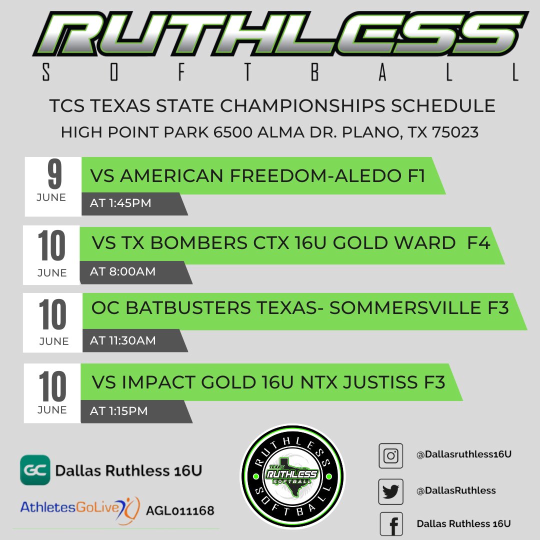 We are ready to compete tomorrow at the TCS Texas State Championships in Plano! Come support our RuCrew this weekend!@TCSFastpitch @thealliancefp