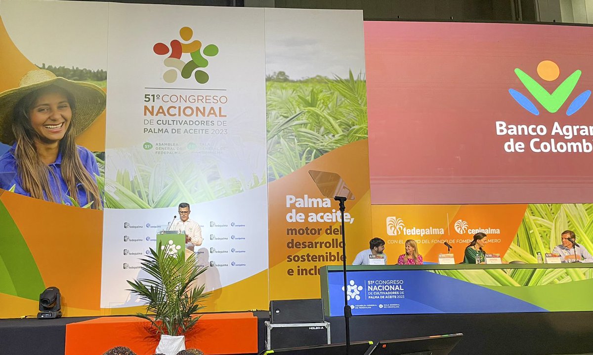 "El #BancoAgrario ha desembolsado $20 mil millones en el sector de la palma 🌴 en 2023. En cartera sumamos $300 mil millones. Seguimos trabajando por el desarrollo de los palmicultores de 🇨🇴": <a href="/eduardocarlos75/">Eduardo Carlos Gutiérrez</a>, Vicepresidente Banca Agropecuaria de #BancoAgrario
#51CongresoPalmero