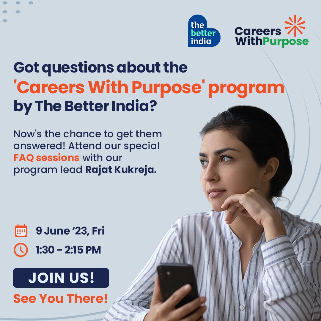 Are you ready to get answers to your questions? Join our live session on Frequently Asked Questions (FAQs) where our expert and Program Lead, Rajat Kukreja, will provide clear and concise answers to the queries you've been pondering. 

#CareersWithPurpose #FAQs #LiveInteraction