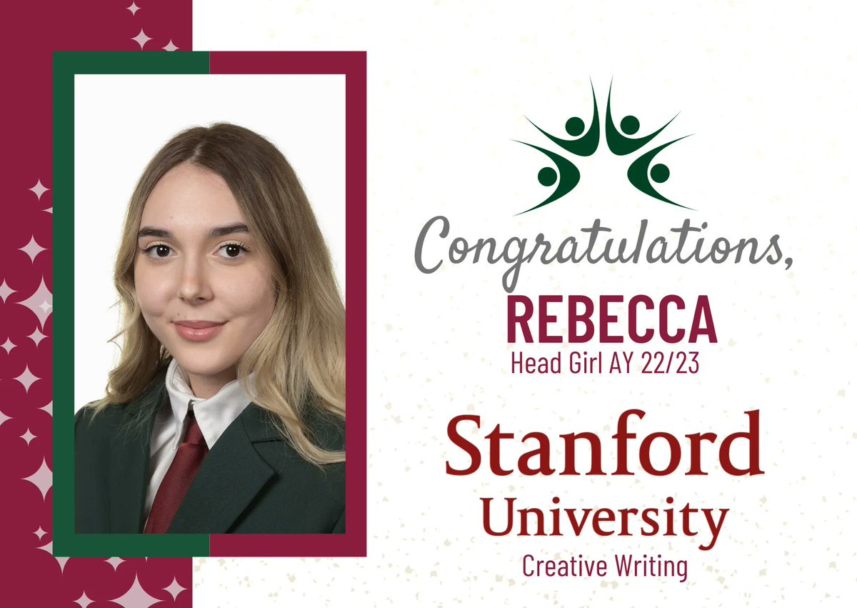 We are thrilled to announce that Rebecca is headed to Stanford University to pursue her passion of Creative Writing! 🌟

#Alumni #Classof2023 #Inspiringschoolstories #Success