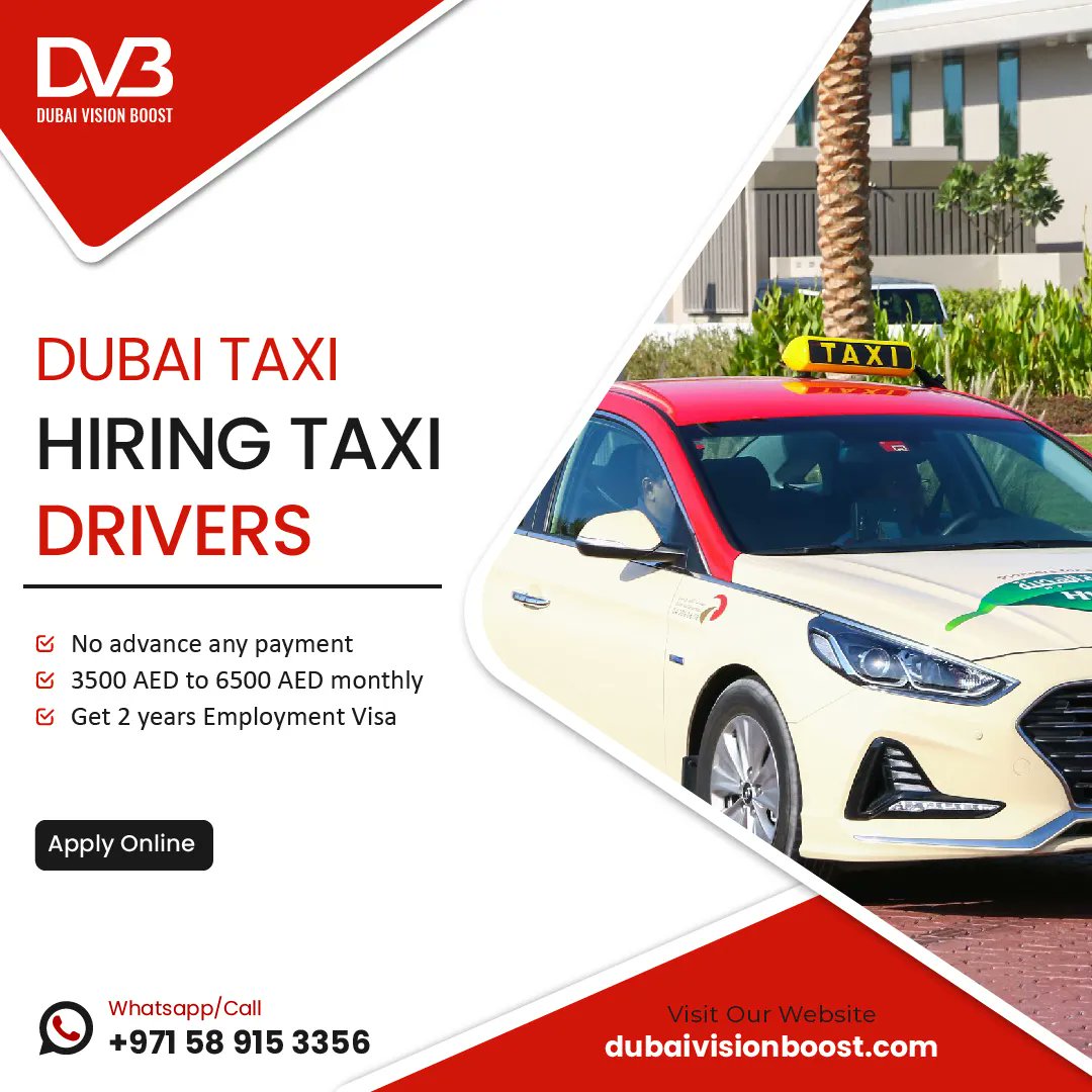 Dubai Taxi Hiring Taxi Drivers In Dubai!
Apply Now ⤵️
buff.ly/3NhYDKX

#dvb #dubaivisionboost #dtc #dubaitaxi #taxidriver #recruitment #rta #dubai #jobs #careers #onlinejobs #employment #jobadvertisement #jobagenciesnearme #jobvacancy #gulfjobs #jobrecruitment #jobseeker