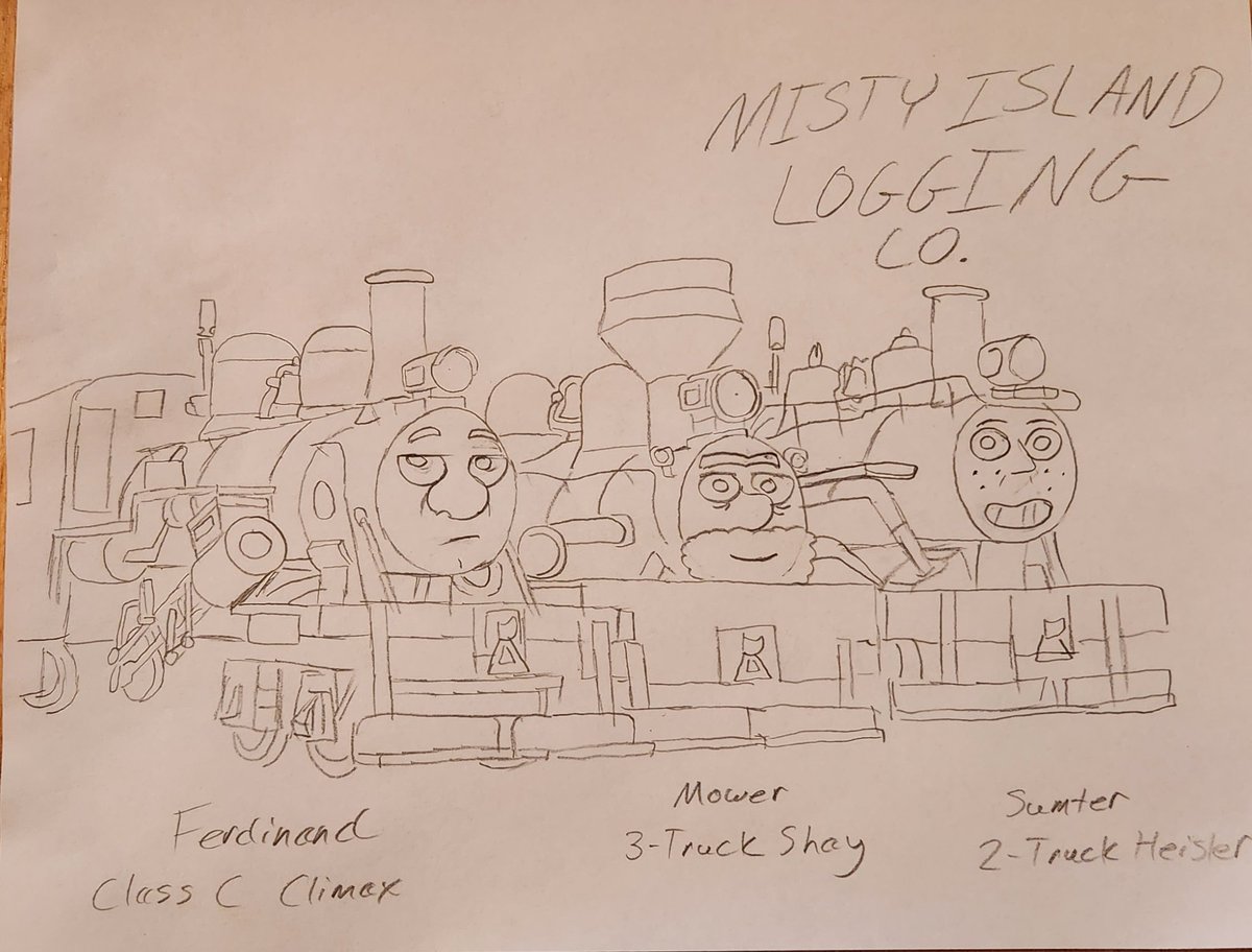 A crude sketch on 'What if the Logging Locos didn't suck'

Ferdinand - Tough as nails, no bullshit leader 
Mower - 'Old Man', neutral agent of chaos
Sumter - Young newbie, learning from Ferdinand